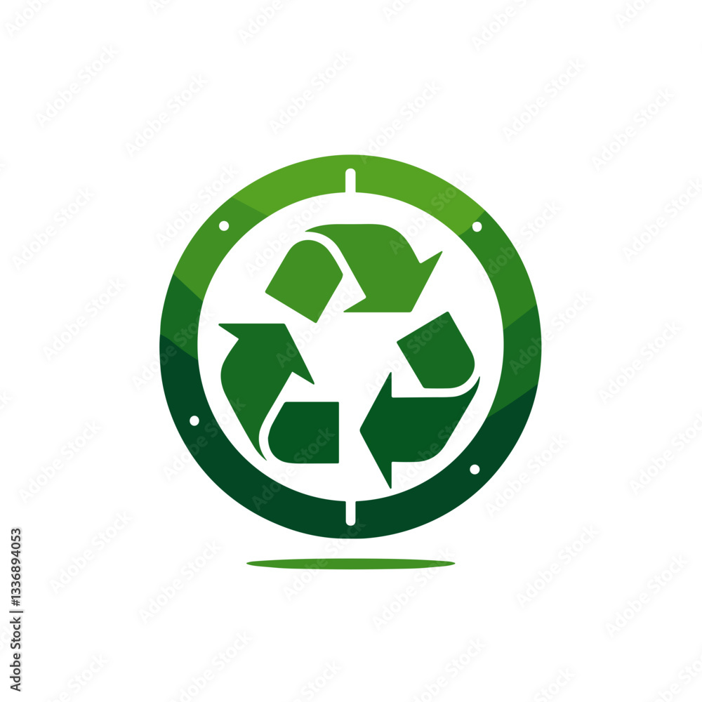 Minimalist recycling symbol within a circular frame on a light green background Minimalist recycling symbol within a circular frame on a light green background