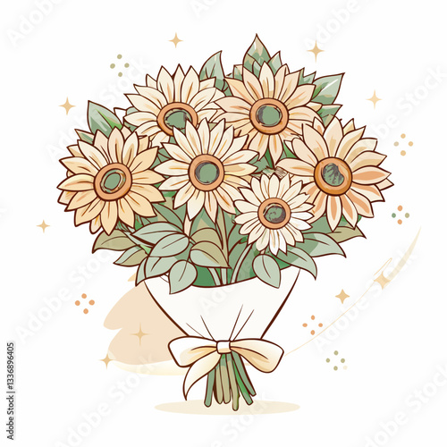 A beautifully arranged bouquet of sunflowers with delicate greenery, capturing the essence of nature’s beauty, perfect for celebrations, gifts, and home decor.