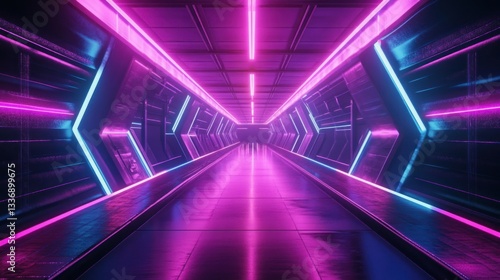 Wallpaper Mural Neon Lights Corridor: Futuristic Cyberpunk Tunnel Torontodigital.ca