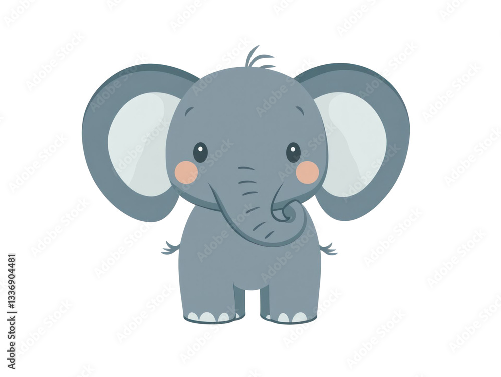 Fototapeta premium Illustration of an adorable baby elephant. It features big ears, rosy cheeks and a curled trunk against a transparent background. The elephant has a cute and friendly appearance