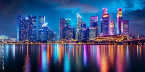 Wallpaper Mural Vibrant Skyline Reflecting on Water at Night Torontodigital.ca