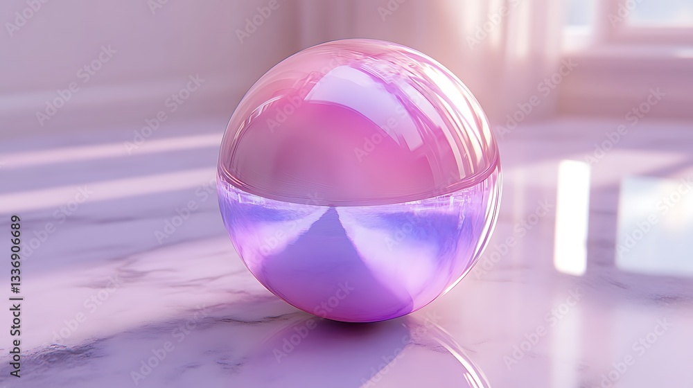 Pink iridescent sphere on marble