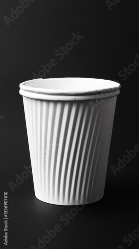 Wallpaper Mural Showcasing a white paper cup designed for hot drinks, its ridged texture creates a striking contrast against the deep black background, emphasizing its purpose and simplicity Torontodigital.ca