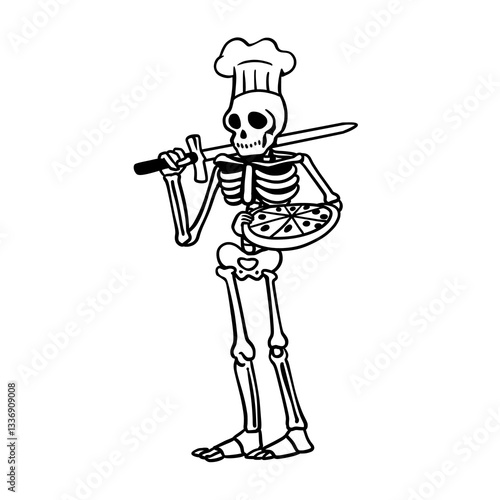 Skeleton Chef with Pizza Vector Illustration