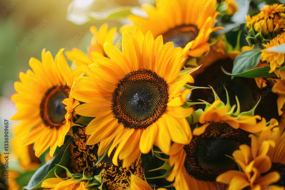 Premium Quality Visual of a CloseUp of a Bouquet of Sunflowers Premium Quality Visual of a CloseUp of a Bouquet of Sunflowers