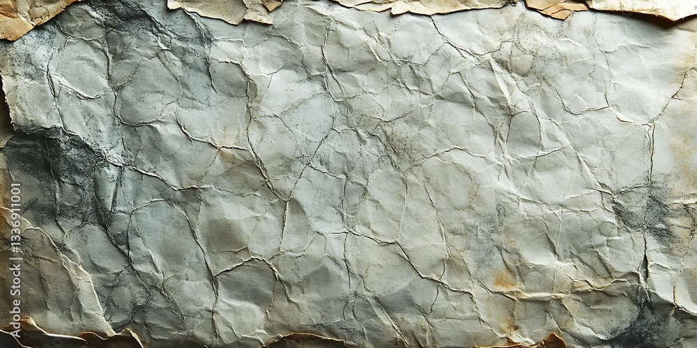 Crumpled paper texture, aged, grey