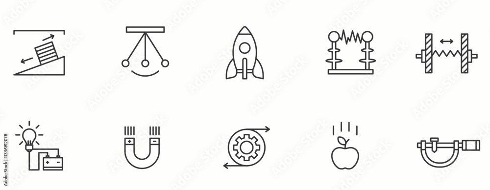 Fototapeta premium Rocket Science line Icon Set. Research, innovation, digital, global, modern, abstract, creative, data . Vector Illustration.