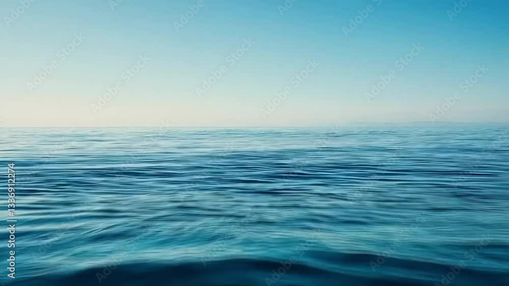 A vast expanse of blue ocean water with no visible land in the distance. The calm and serene atmosphere of the scene conveys a sense of peace. smooth repeating motion for background video animation A vast expanse of blue ocean water with no visible land in the distance. The calm and serene atmosphere of the scene conveys a sense of peace. smooth repeating motion for background video animation