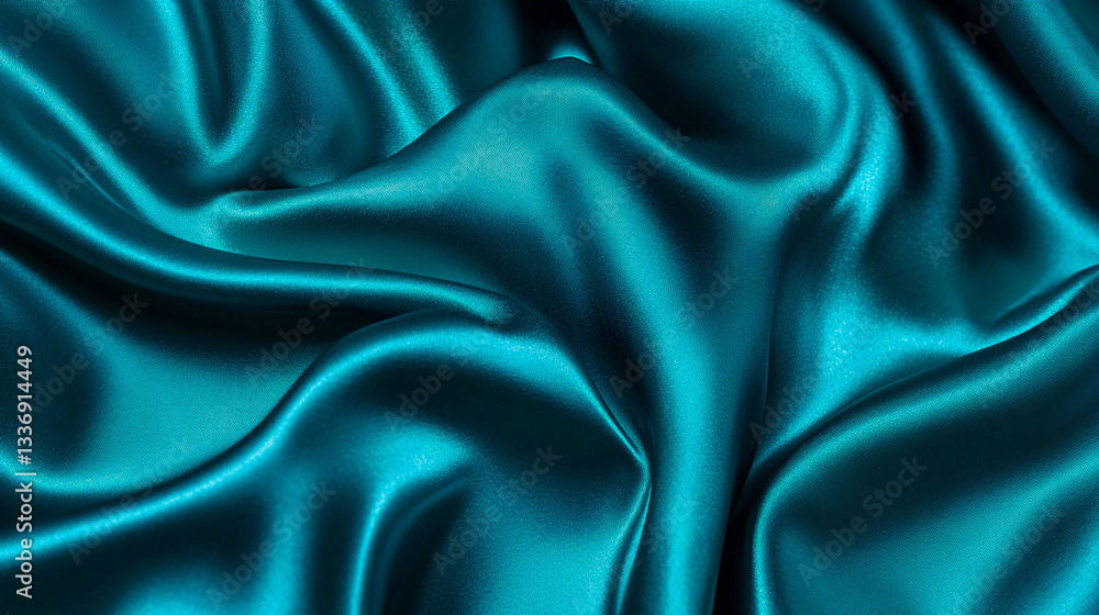Fototapeta premium Teal Silk Fabric Draped Luxurious Texture