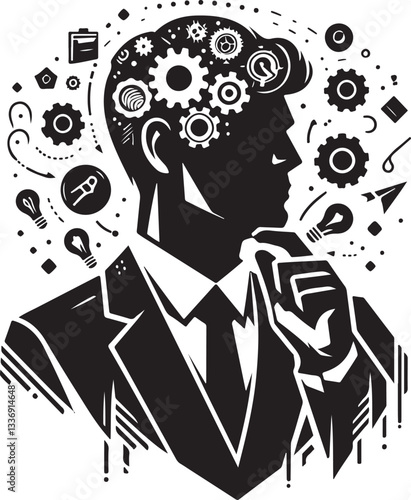 Business ideas and thinking silhouette vector.