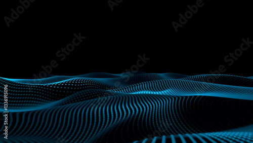 Blue color digital particles wave flow cyberspace abstract technology