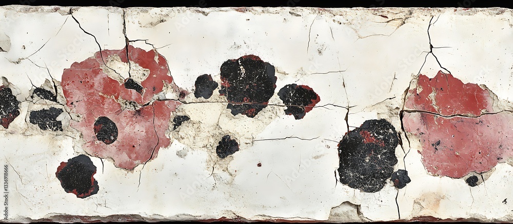 Ancient red & black paint fragment. Cracked surface