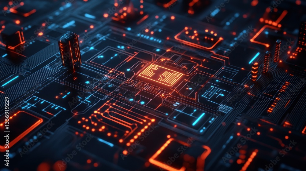 Abstract Futuristic Circuit Board Design: Glowing Neon Technology Abstract Futuristic Circuit Board Design: Glowing Neon Technology