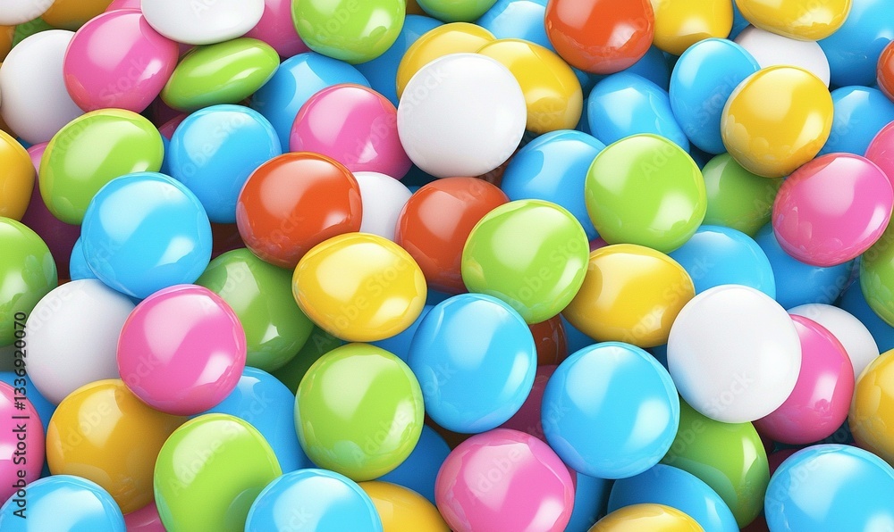 Colorful gumballs fill frame, a fun and tasty sweet treat in white, blue, green, orange, yellow, and pink Colorful gumballs fill frame, a fun and tasty sweet treat in white, blue, green, orange, yellow, and pink