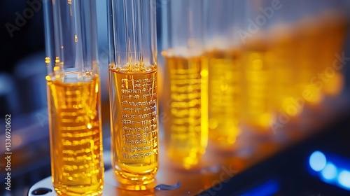 Obraz na płótnie Yellow liquid in test tubes, lab setting w salonie