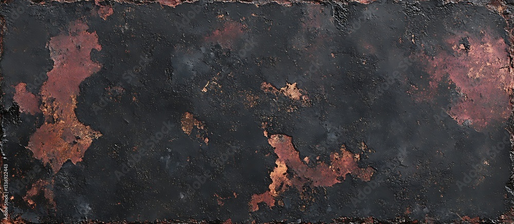 Dark, textured surface; rusty, burnt look