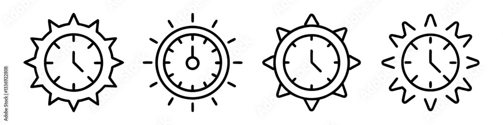 sunburst clock icon, sunburst clock line art - simple line art of sunburst clock, perfect for sunburst clock logos and icons sunburst clock icon, sunburst clock line art - simple line art of sunburst clock, perfect for sunburst clock logos and icons