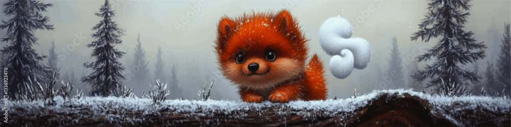 Adorable Red Fox Pup with Snowy Tail in Enchanting Winter Forest Landscape Vector Art - Cute Animal Wildlife Art for Nature Lovers and Winter Scene Enthusiasts Adorable Red Fox Pup with Snowy Tail in Enchanting Winter Forest Landscape Vector Art - Cute Animal Wildlife Art for Nature Lovers and Winter Scene Enthusiasts