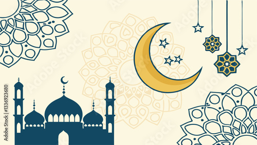 Ramadan kareem greeting wide banner template vector background