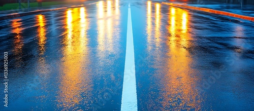 Obraz na płótnie Wet road, night lights reflection w salonie