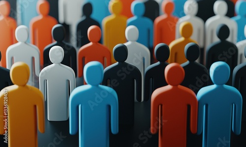 Diverse figures stand together in a crowd. A mix of colors representing a diverse group. Unity and community are illustrated