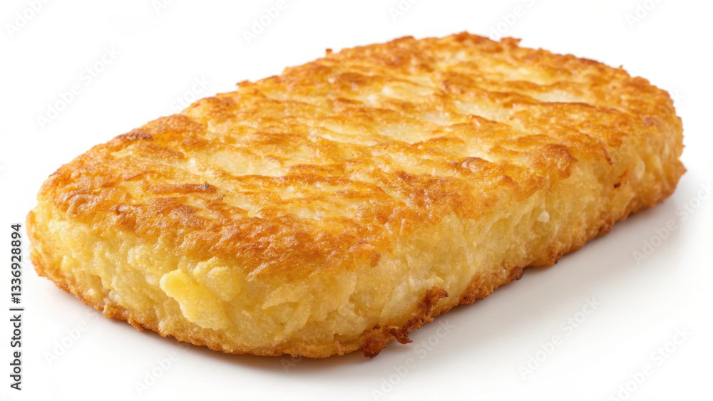 Crispy golden hash brown with textured surface, perfect for breakfast or as side dish. This delicious potato treat is favorite for its savory flavor and satisfying crunch Crispy golden hash brown with textured surface, perfect for breakfast or as side dish. This delicious potato treat is favorite for its savory flavor and satisfying crunch