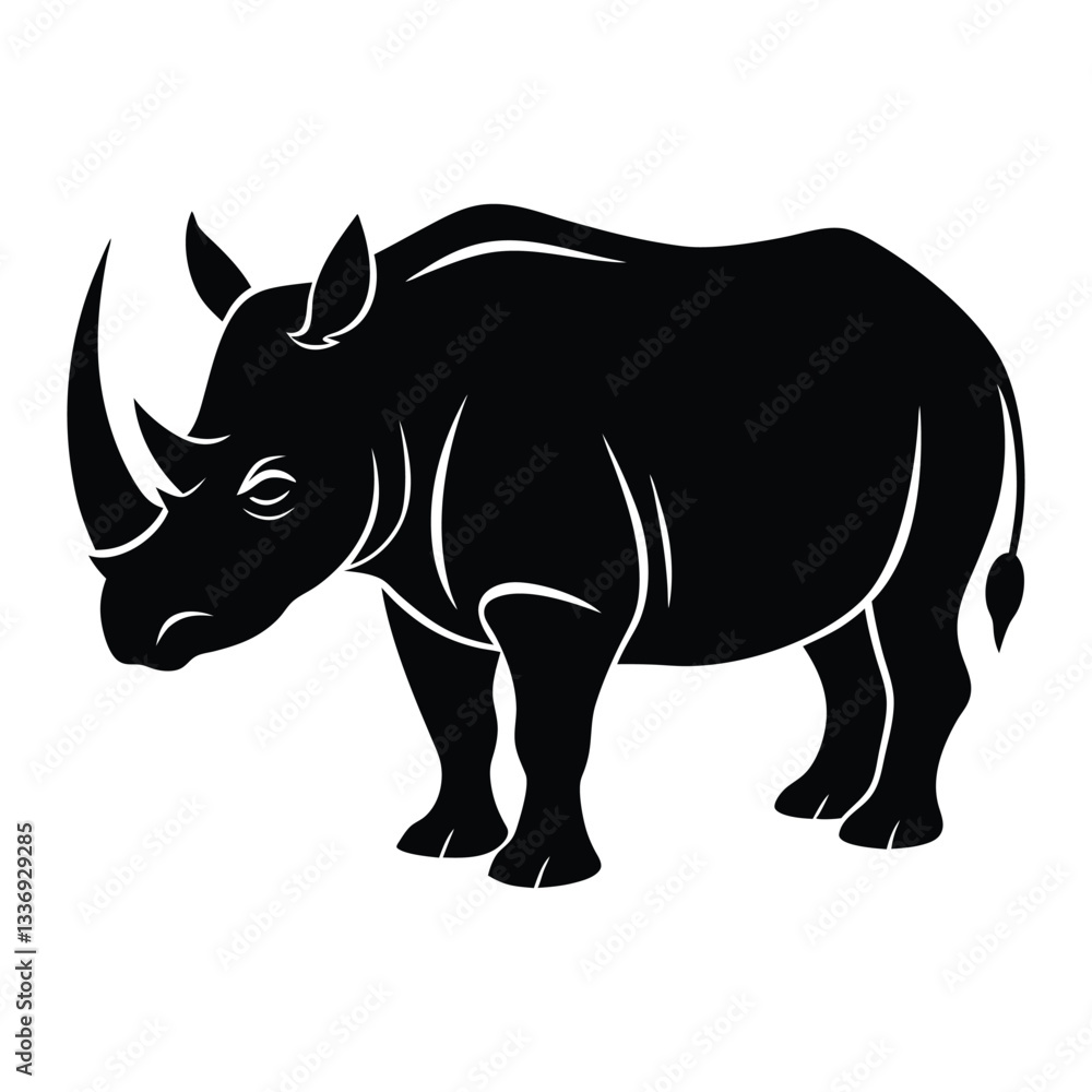 Fototapeta premium a rhinoceros silhouette vector on white background.