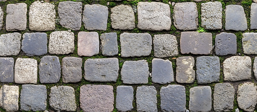 Cobblestone street, moss, texture, ground