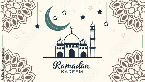 3D wallpaper concept for Ramadan and Eid alFitr featuring a lantern a wall and a crescent moon