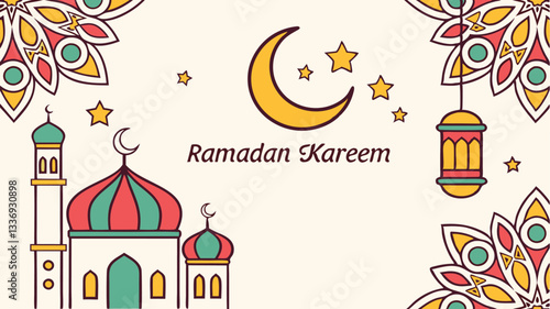 Luxury islamic greeting card ramadan kareem design on blue and gold background with islamic elements decoration