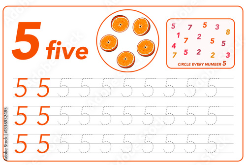 Children cards numbers. Kids Learning Material. Learning numbers, tracing number practice worksheet for kids learning. Play cards for kids learning maths. Mathematics cards for children with fruits