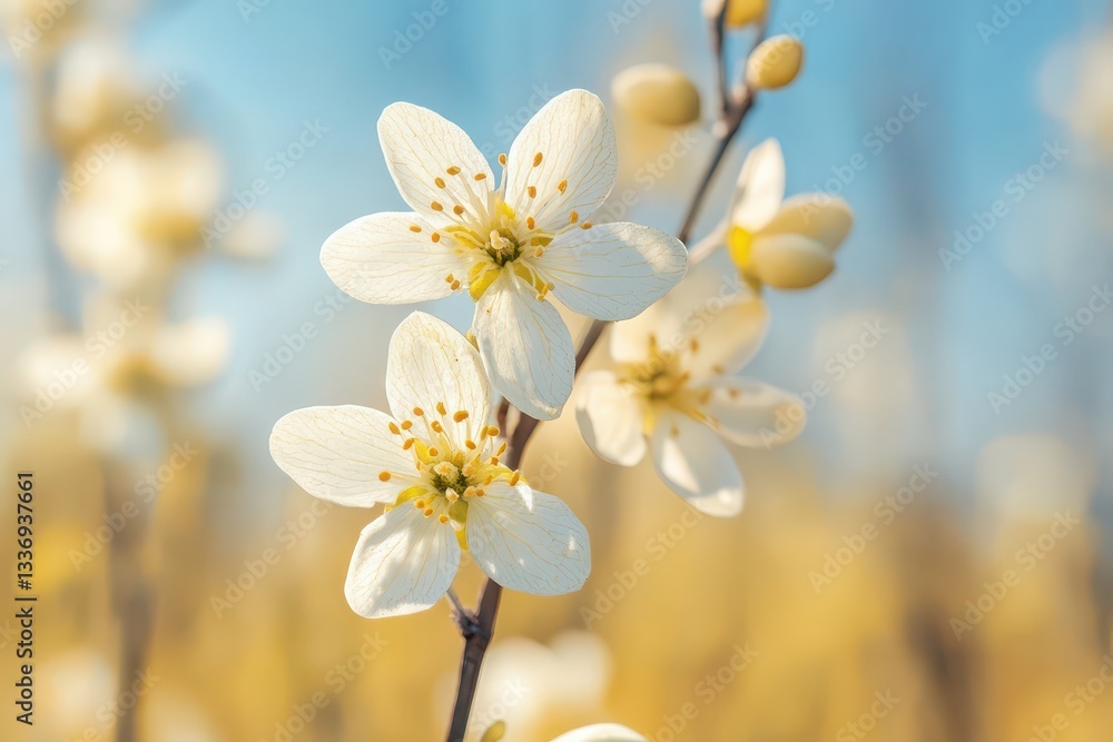 Blooming white flowers under a clear blue sky Blooming white flowers under a clear blue sky
