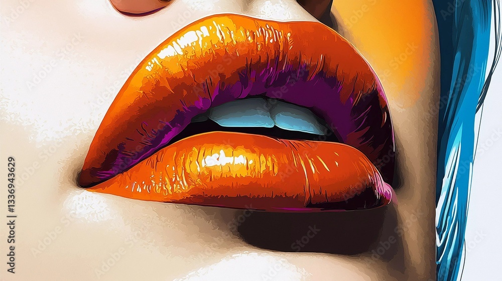 Soft and kissable lips with delicate gloss, representing femininity, elegance, and self-expression, suitable for fashion and beauty themes, vintage comic book style Soft and kissable lips with delicate gloss, representing femininity, elegance, and self-expression, suitable for fashion and beauty themes, vintage comic book style