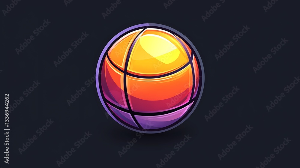 Fototapeta premium An illustrated basketball with vibrant colors on a dark background