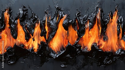 Fiery flames burning, dark background