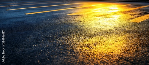 Sunset asphalt, road lines, golden light