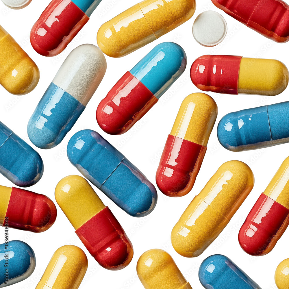 Colorful capsules on a transparent background medicine studio close-up Colorful capsules on a transparent background medicine studio close-up