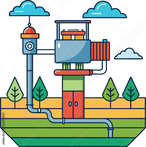 Shopping Basket Vector Illustration, A simple vector illustration of a shopping basket with a striped cloth, ideal for retail or grocery-related designs.
