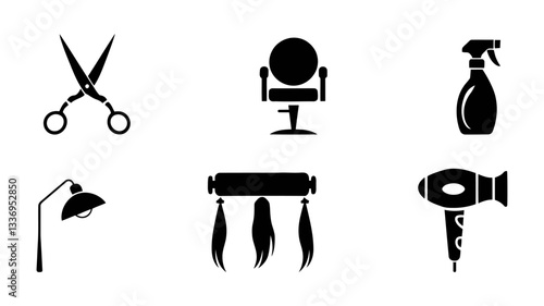 Black and white salon tools icons set
