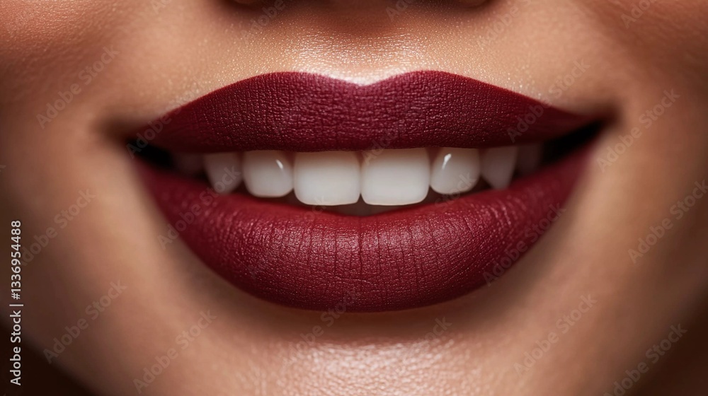 Obraz premium Perfectly shaped lips with bold red lipstick, emphasizing glamour, fashion, and makeup artistry, suitable for advertising and editorials, illustrated book style