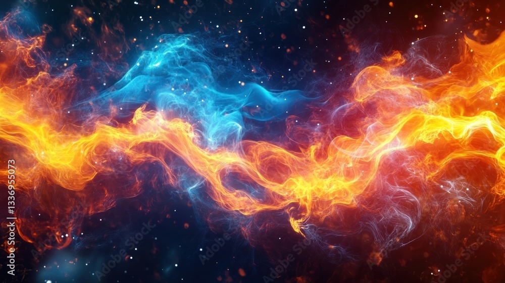 Fototapeta premium Cosmic Fire and Ice: A Celestial Dance of Opposites