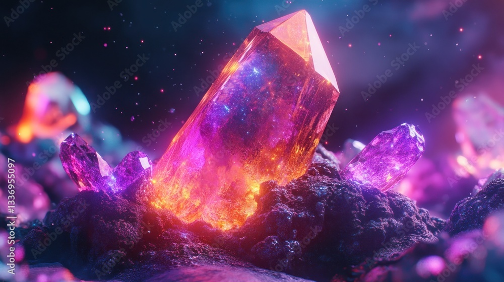 Fototapeta premium Glowing Crystal Cluster: A Mystical Gemstone Fantasy