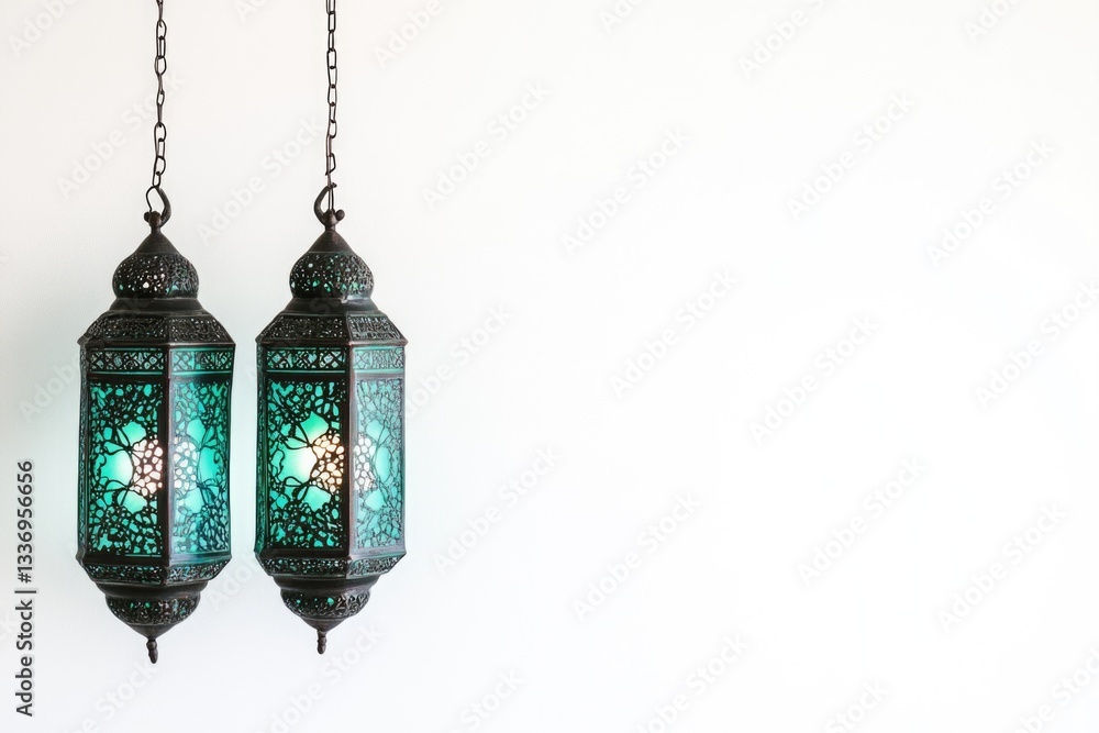 Hanging green lights on a white wall Hanging green lights on a white wall
