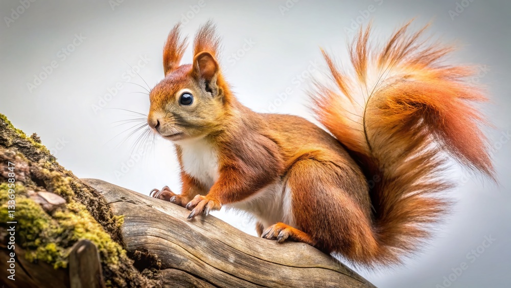 Adorable Red Squirrel Foraging on Tree Trunk - Cute Wildlife Stock Photo Adorable Red Squirrel Foraging on Tree Trunk - Cute Wildlife Stock Photo