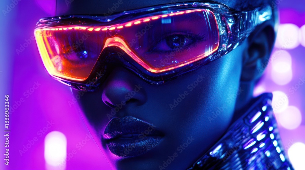 Neon Cyberpunk Fashion: Futuristic Goggles and Glowing Collar Neon Cyberpunk Fashion: Futuristic Goggles and Glowing Collar