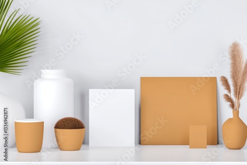 Wallpaper Mural Modern Minimalist Decor with Earthy Tones and Greenery Arrangement Torontodigital.ca