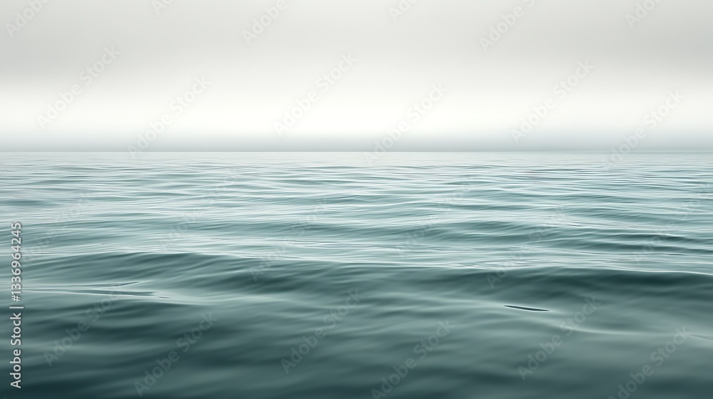 Calm ocean, misty day, tranquil waterscape