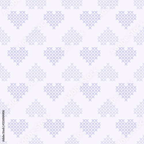 Colourful cute heart pixel seamless vector pattern. Pattern cross stitch with heart. Winter knitted checkered for Christmas theme for fabric, scarves, cards, scrapbooks, wrapping paper, and textiles