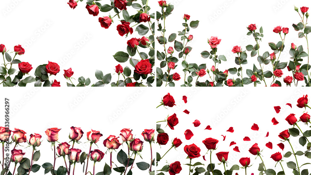 A Valentines Day themed border with roses isolated on transparent background, detailed photo, png A Valentines Day themed border with roses isolated on transparent background, detailed photo, png
