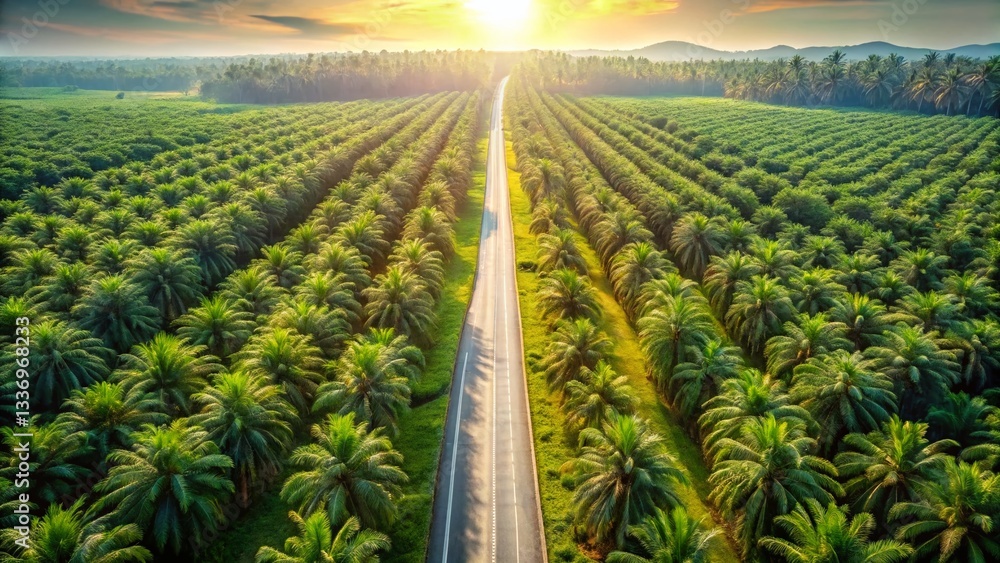 Aerial View: Palm Oil Plantation Road, Southeast Asia - High-Resolution Stock Photo Aerial View: Palm Oil Plantation Road, Southeast Asia - High-Resolution Stock Photo